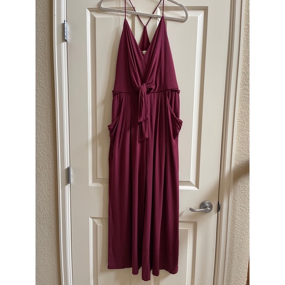 Anthropologie Willa tiefront burgundy jumpsuit - Picture 2 of 9